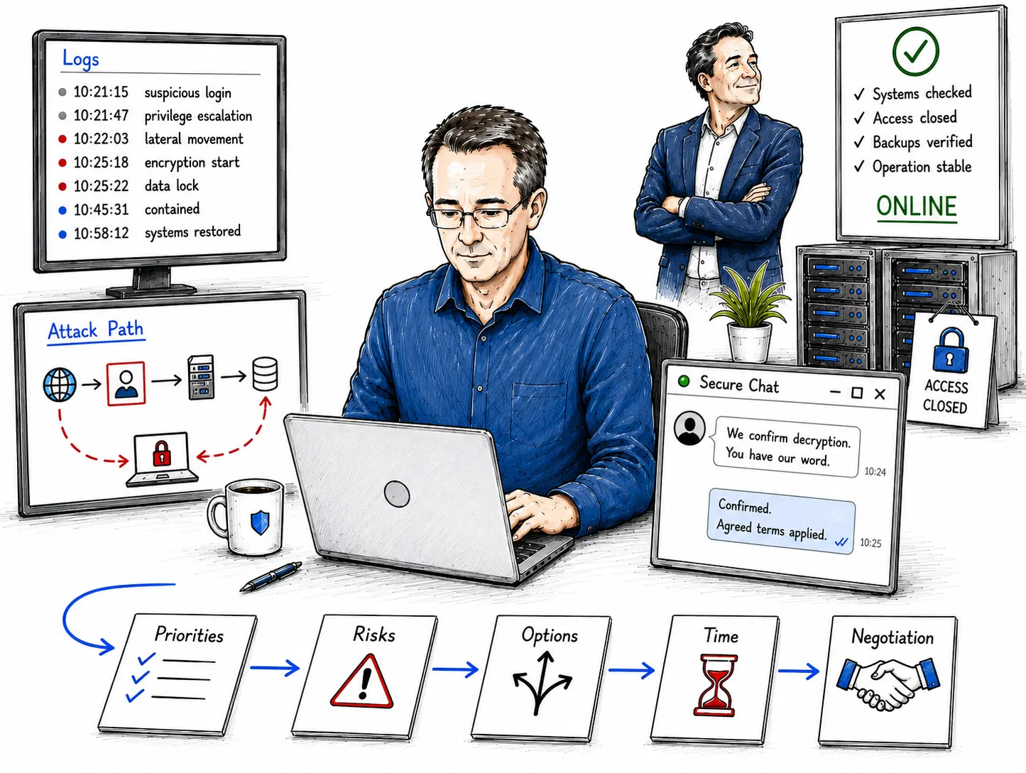 Illustration of a controlled recovery after a ransomware attack